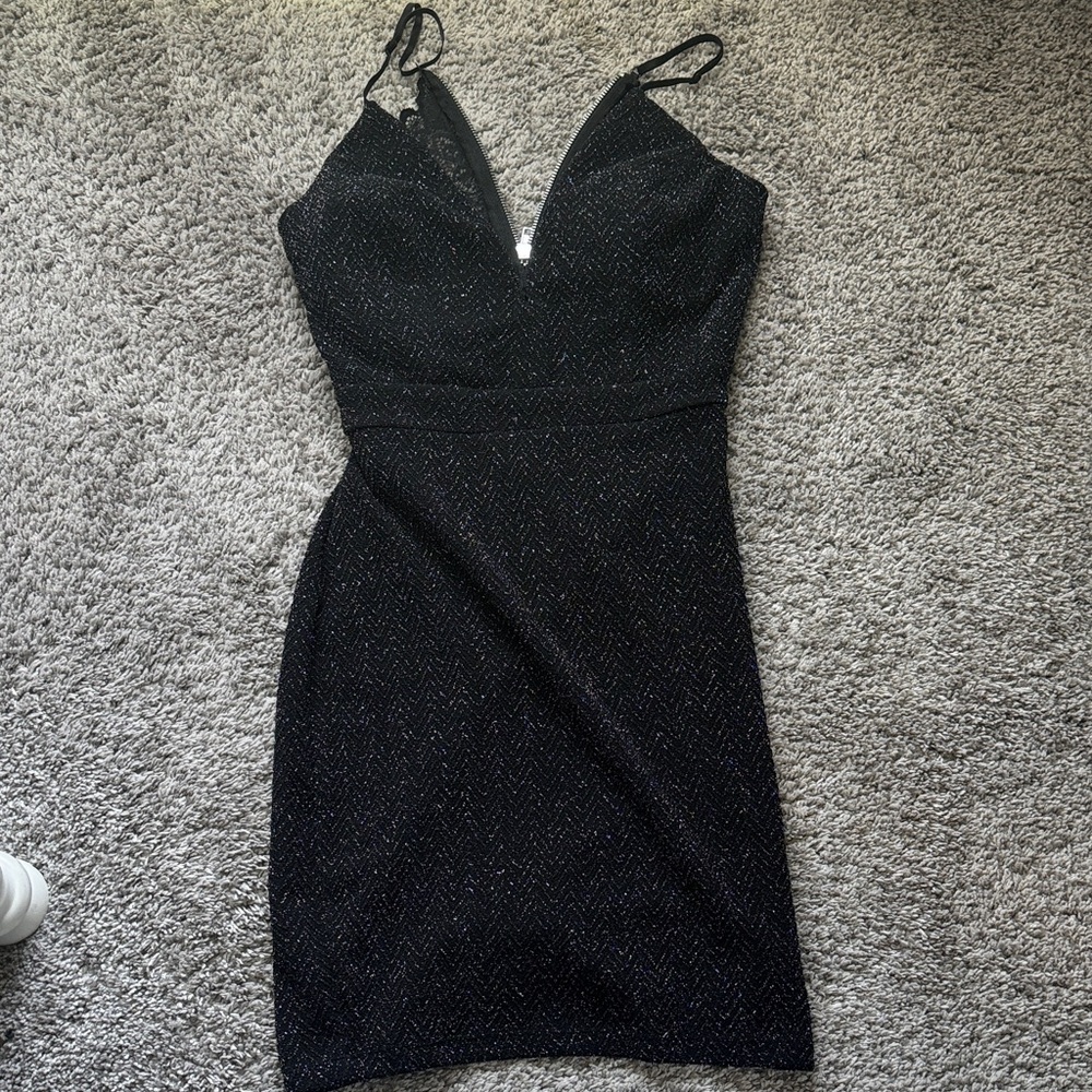 Macy's Black Sparkle V-Neck Mini Dress